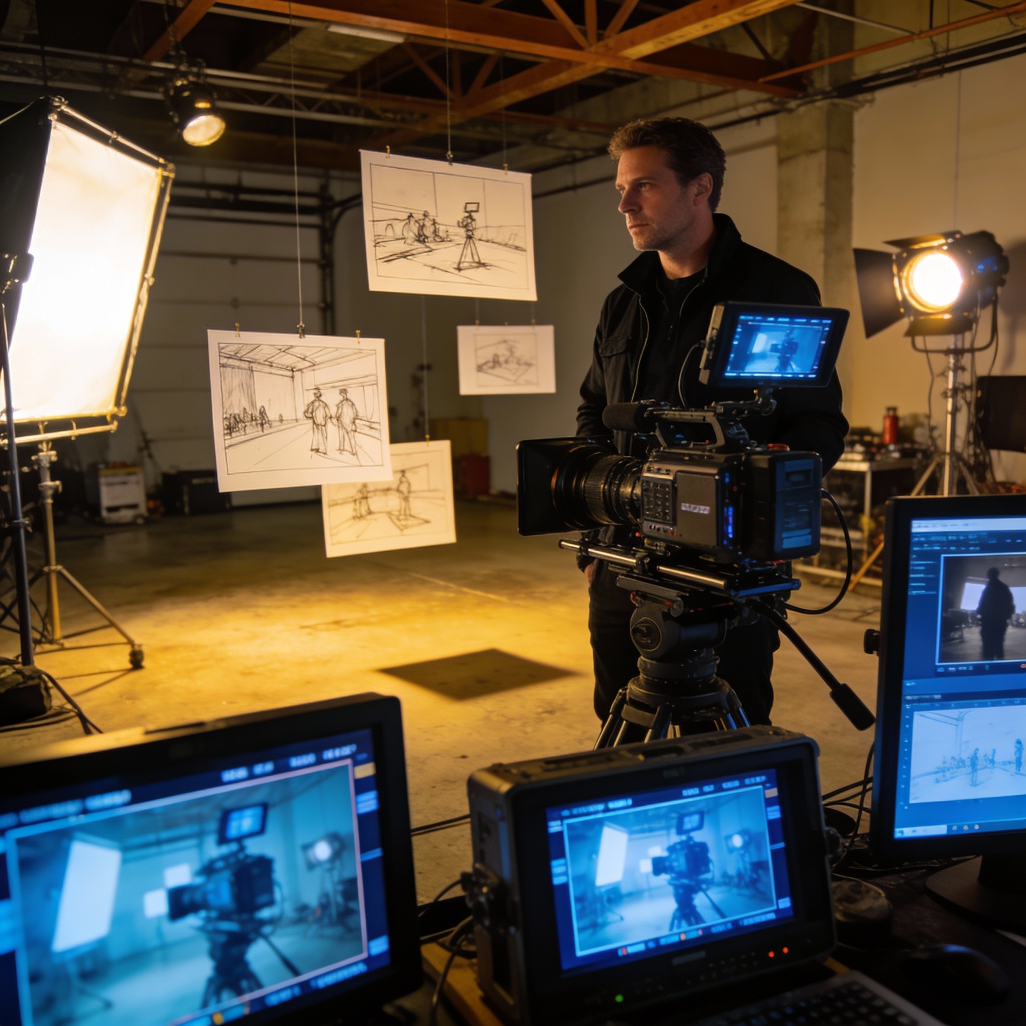 AI Director concept with camera angles and storyboards