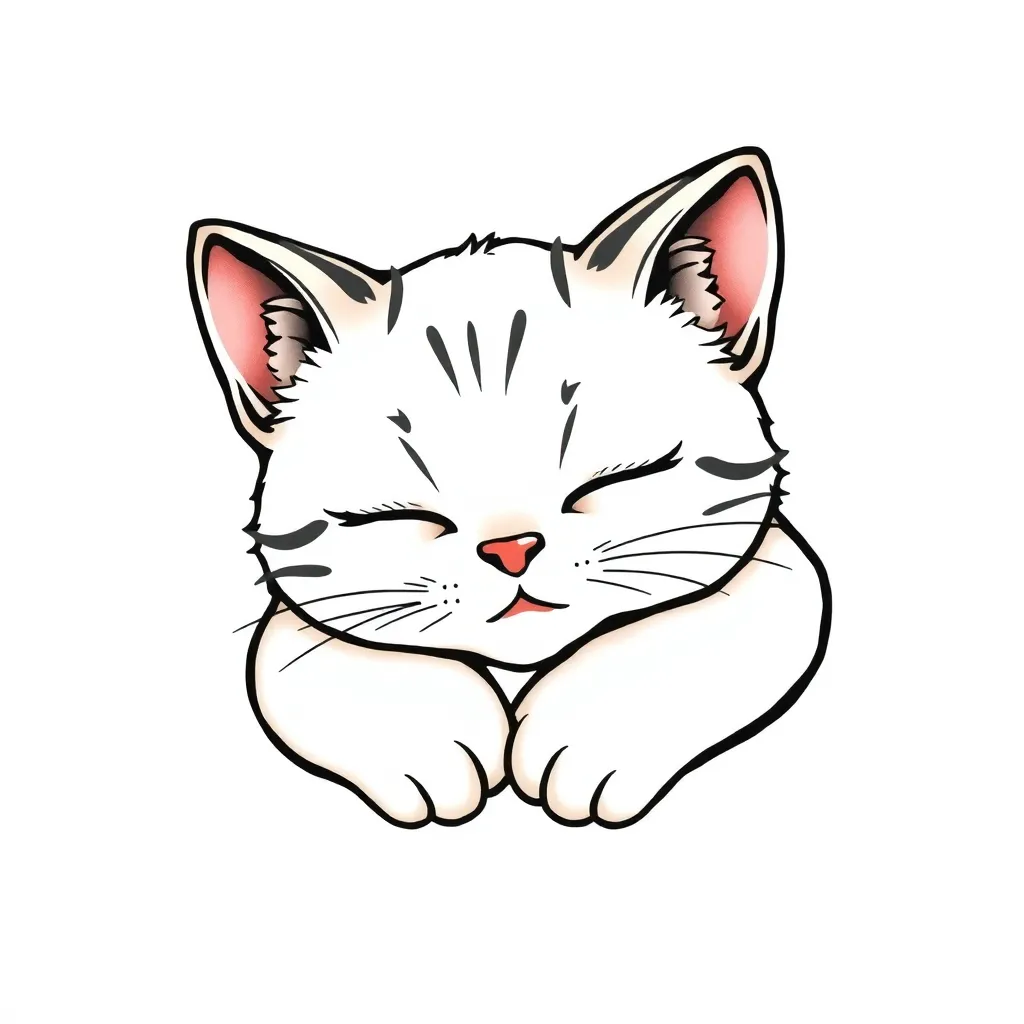cute cat tattoo design with adorable sleeping kitten and big eyes