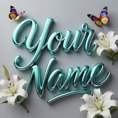 Teal Metallic Script