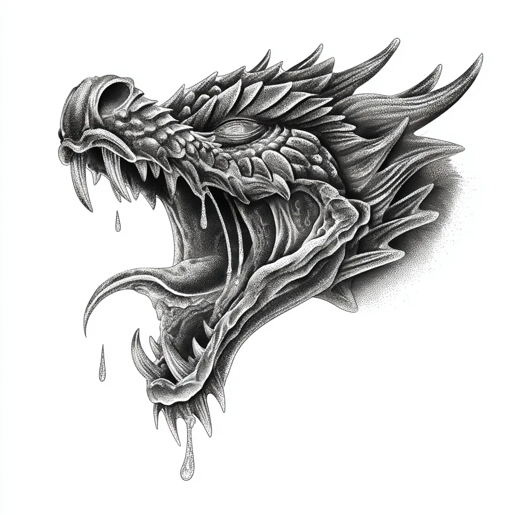 Bold dragon head tattoo design with high-contrast blackwork