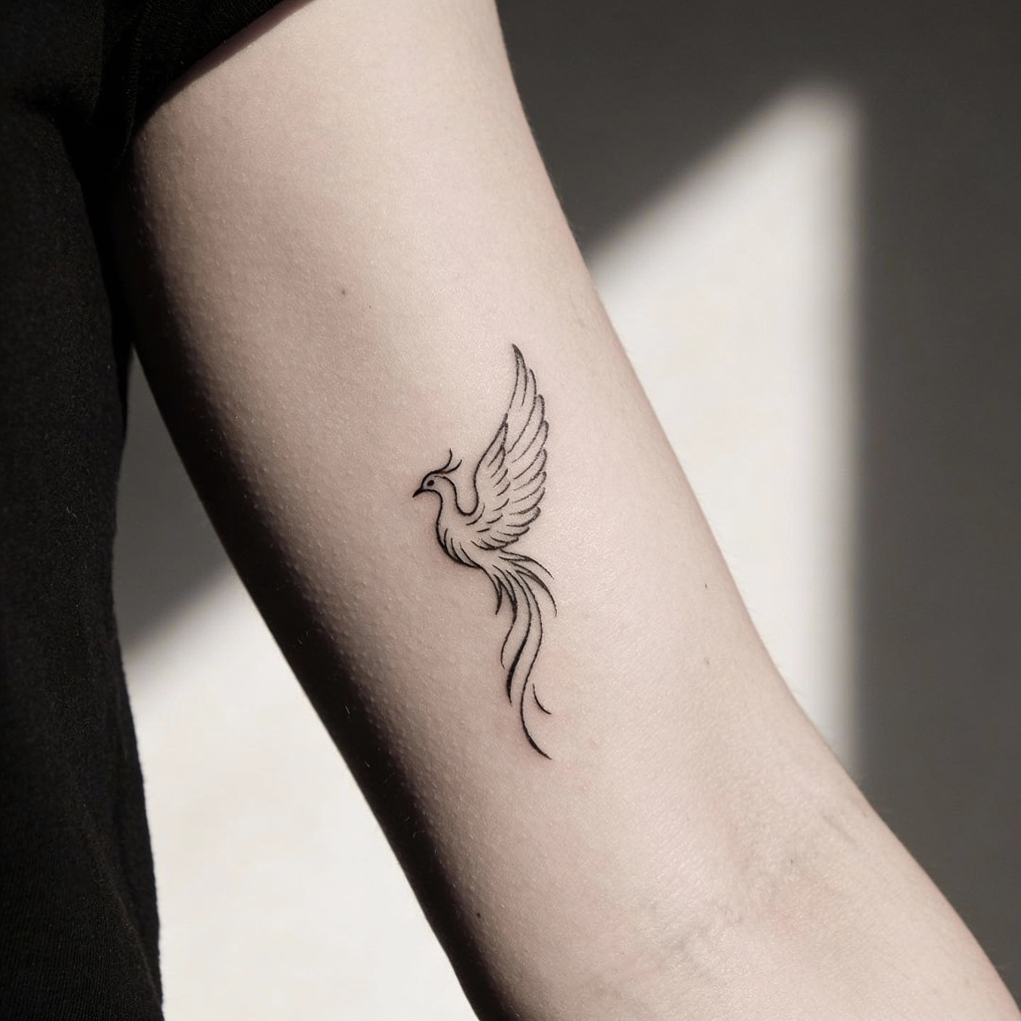 Small phoenix inner arm tattoo