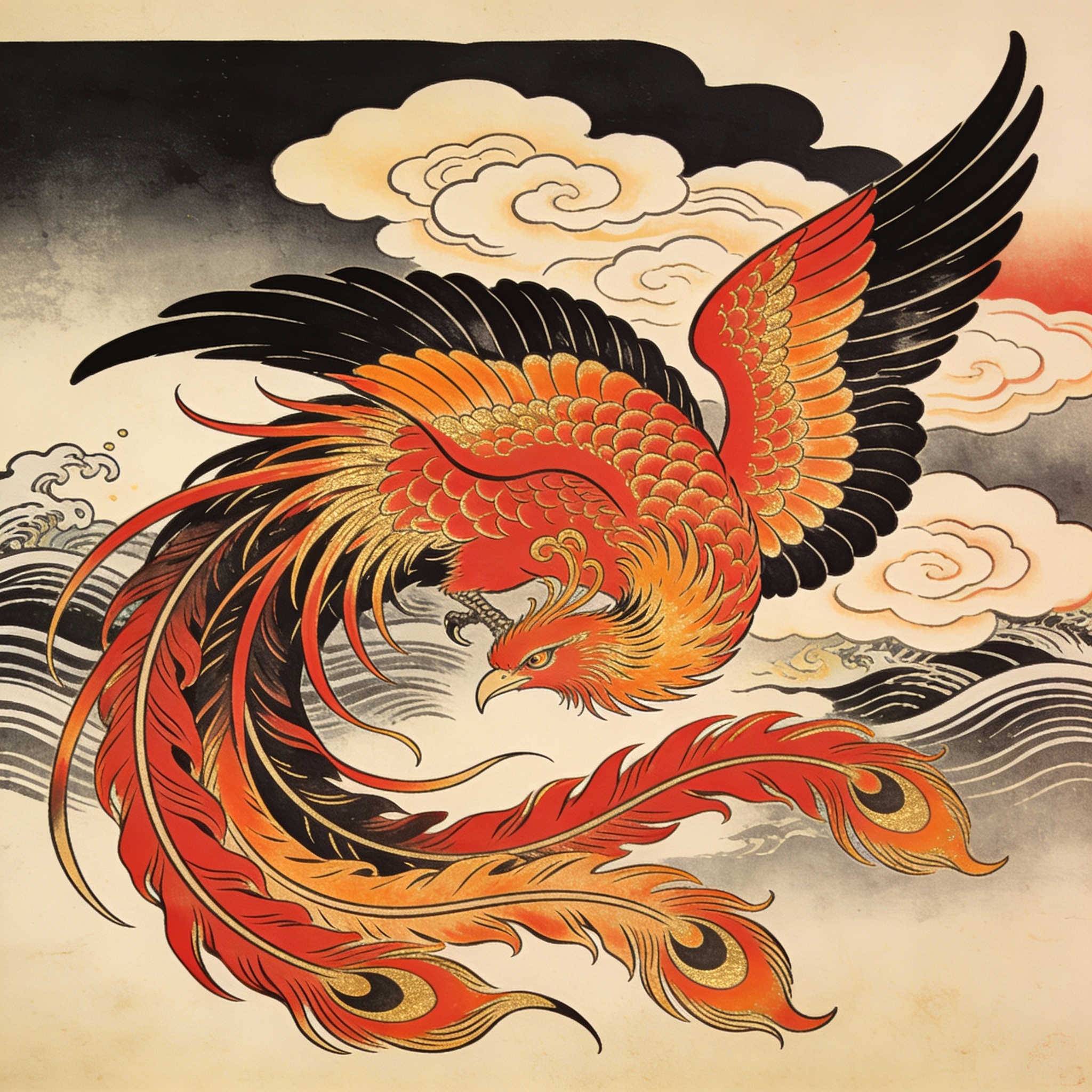 Traditional Japanese Hō-ō phoenix tattoo design in irezumi style
