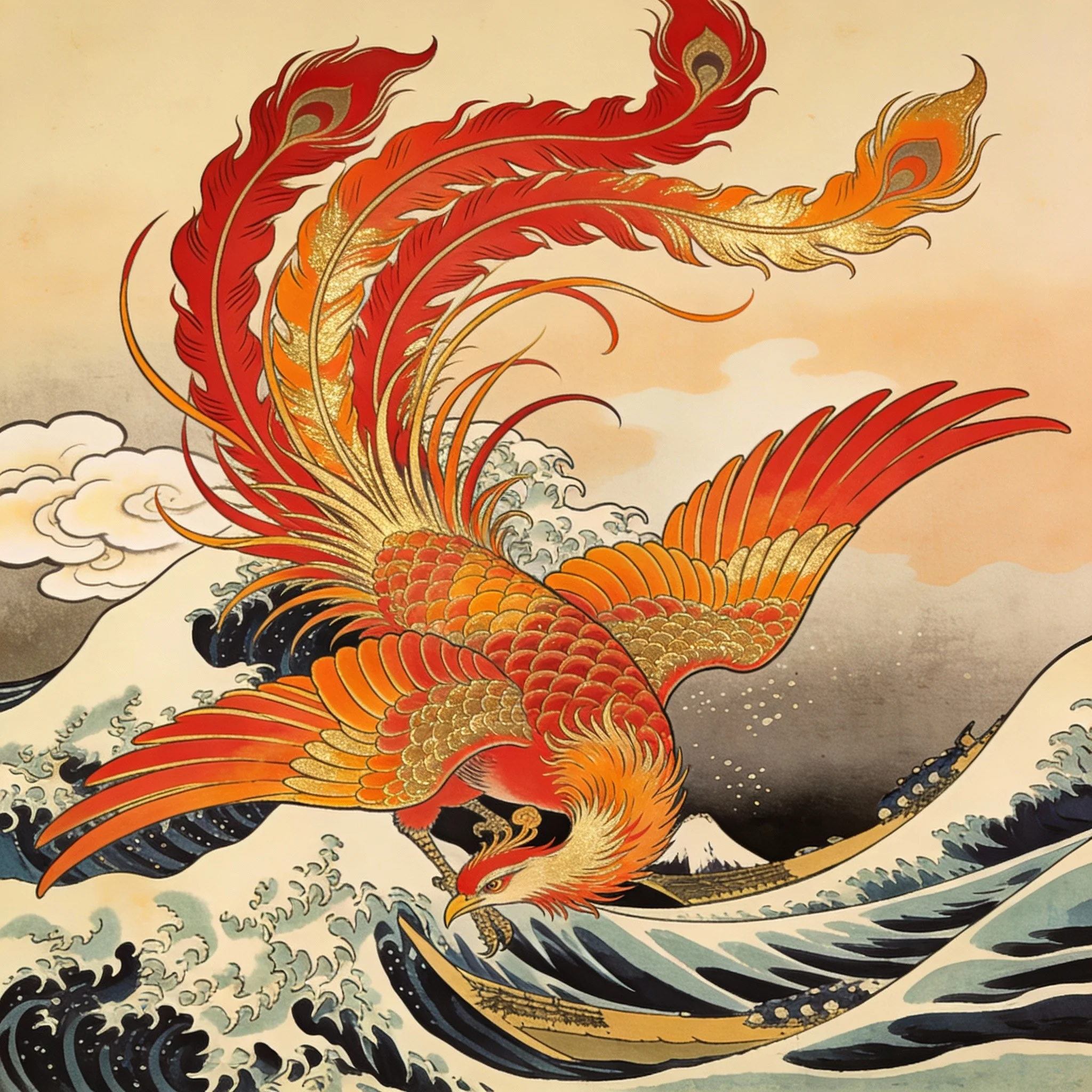 Traditional Japanese phoenix tattoo in irezumi style