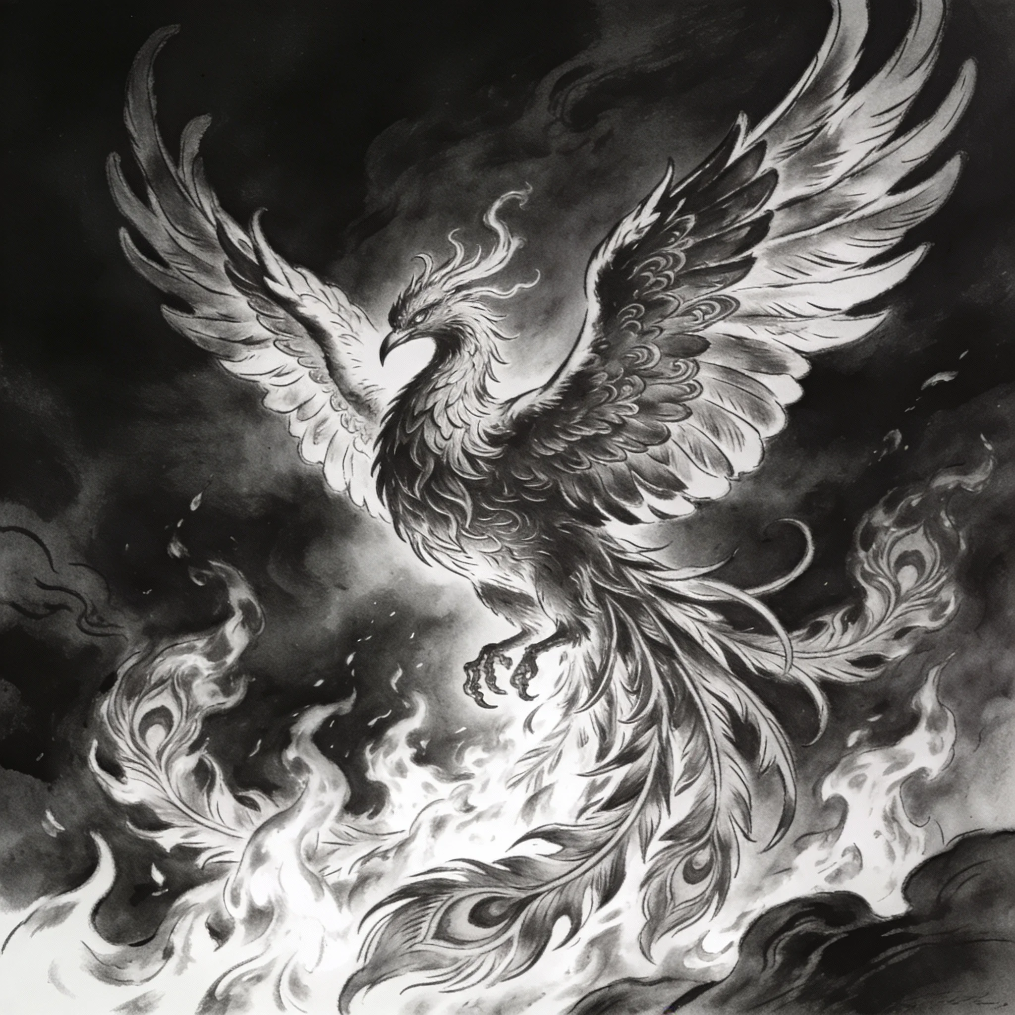 Phoenix rising tattoo with wings spread upward