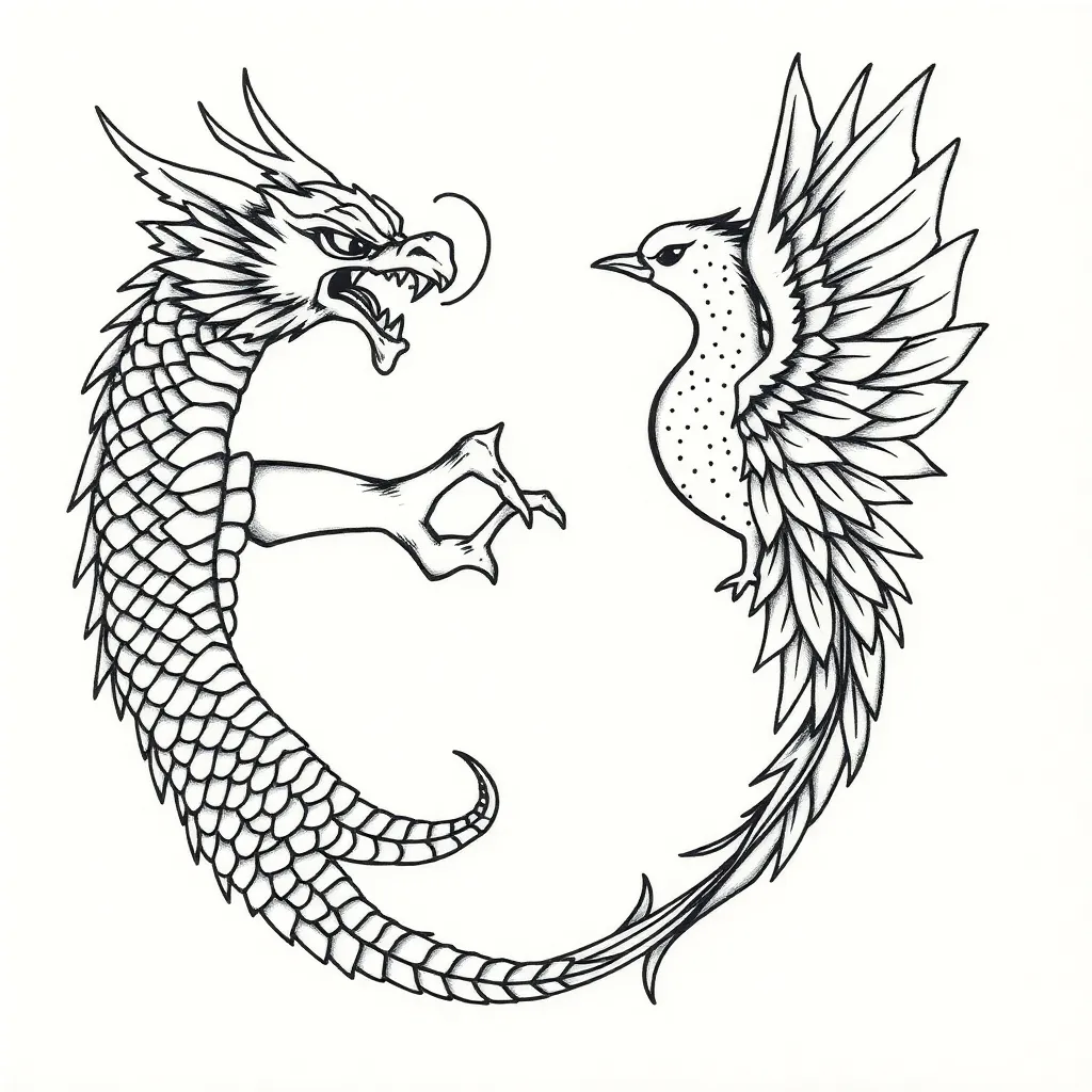 Dragon and phoenix tattoo design together