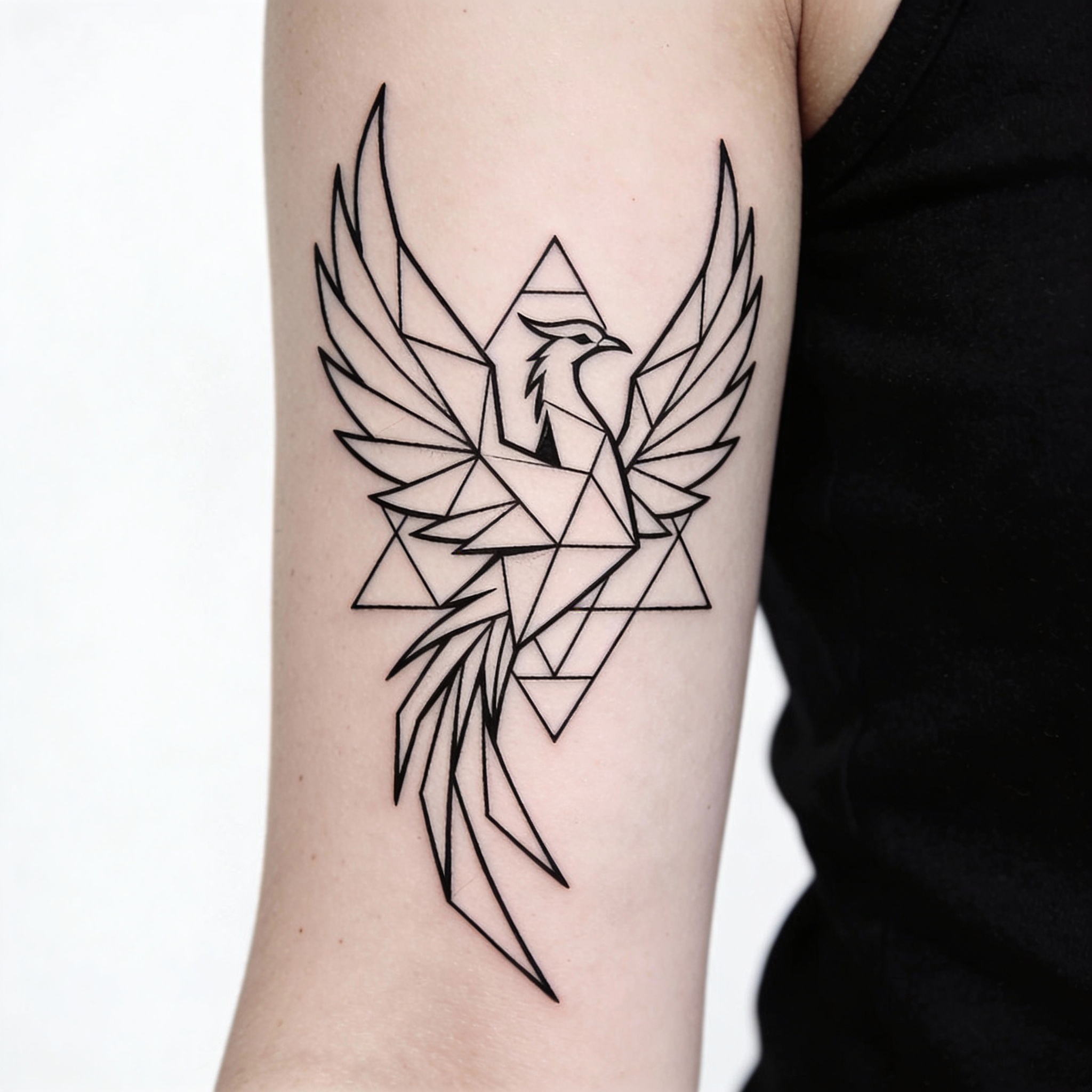 Geometric phoenix tattoo with abstract triangular shapes