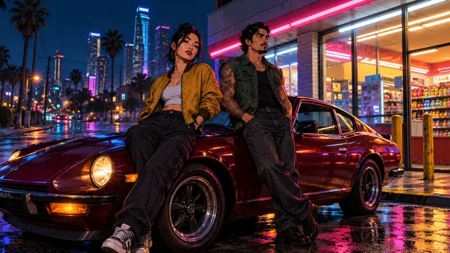 Crew outside a store