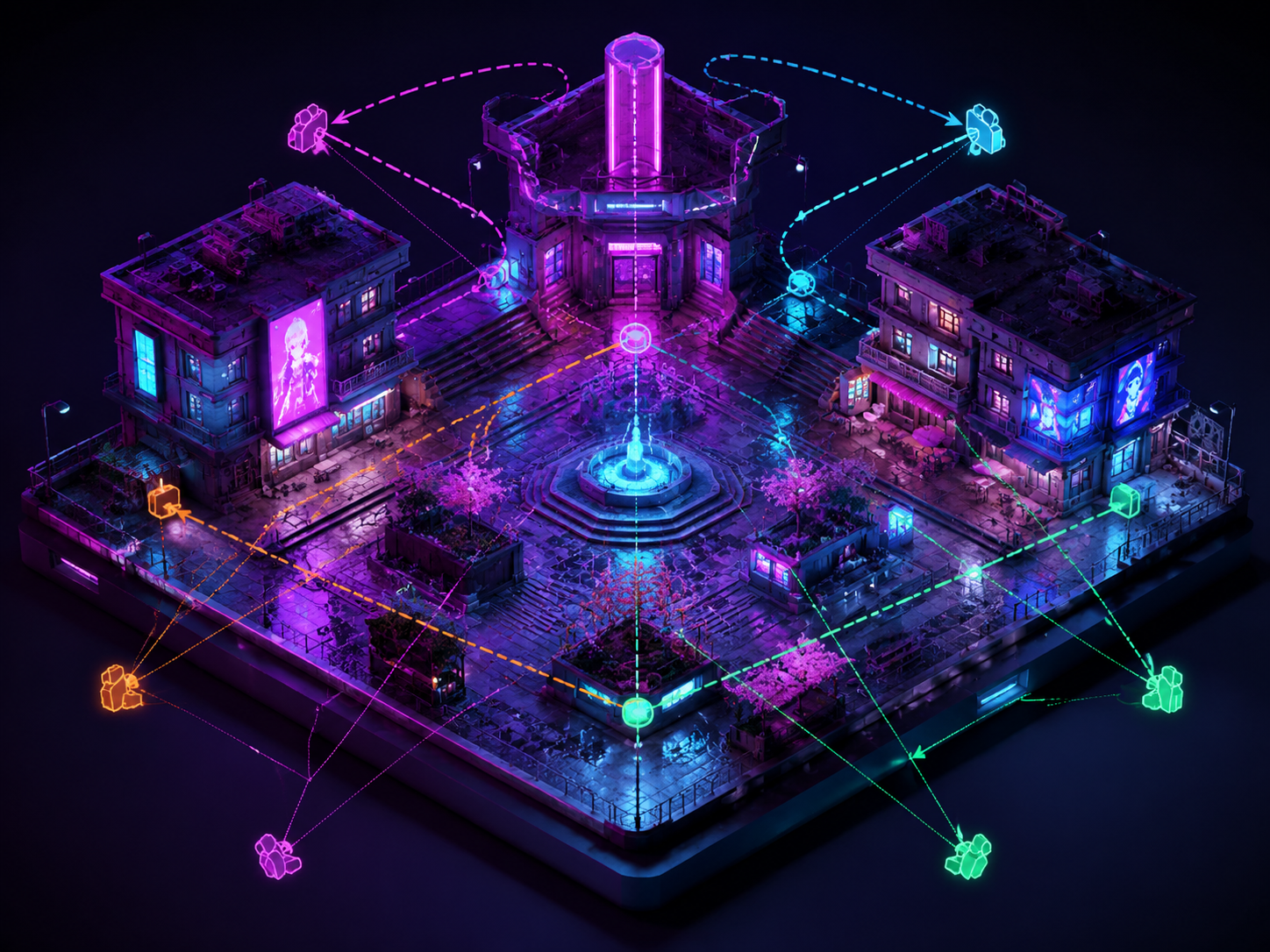 Neon miniature plaza Yeri AI prompt example