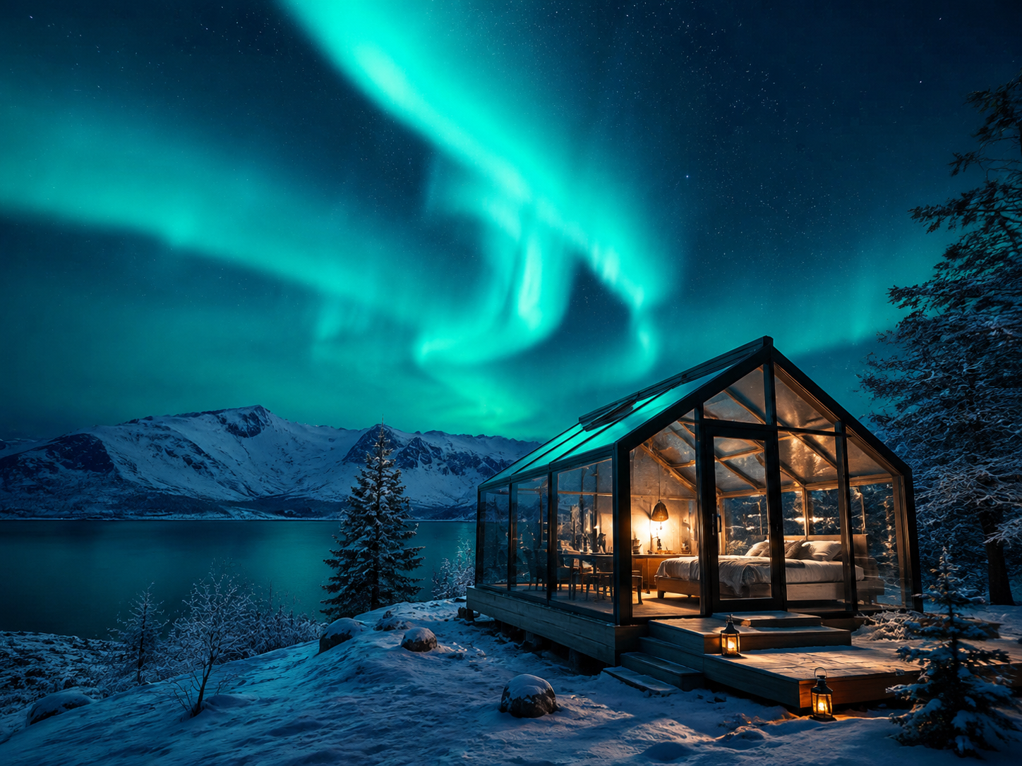 Northern lights cabin Yeri AI prompt example